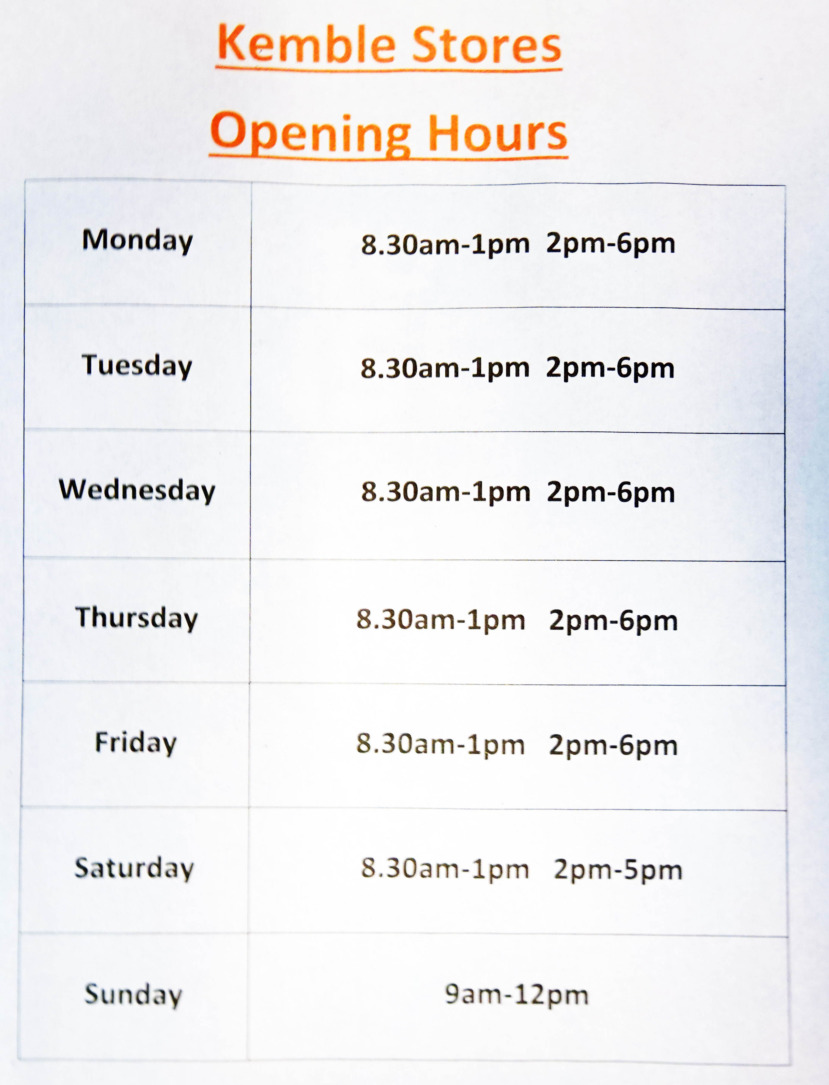 Shop Hours